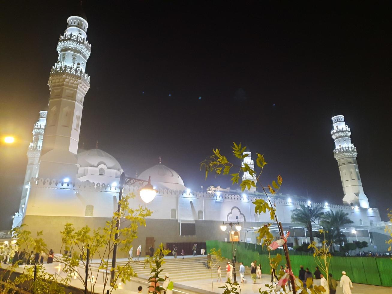 Medina, Saudi Arabia, Dec 2022 - Beautiful night view of Quba Mosque, the first mosque of Islam in Medina, Saudi Arabia. photo