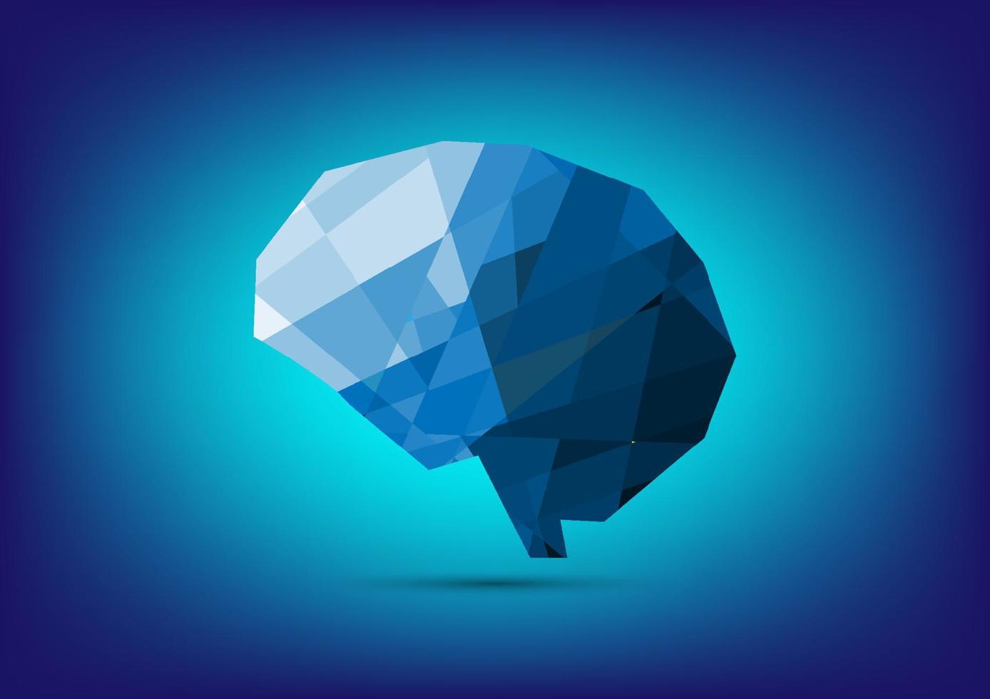 Vector illustration of brain polygon on blue background.