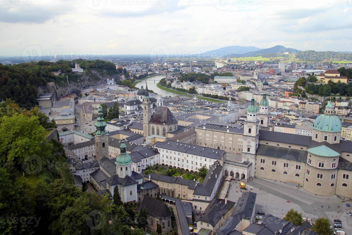 Travel to Salzburg, Austria. The view on the city and the embankment of the river. photo