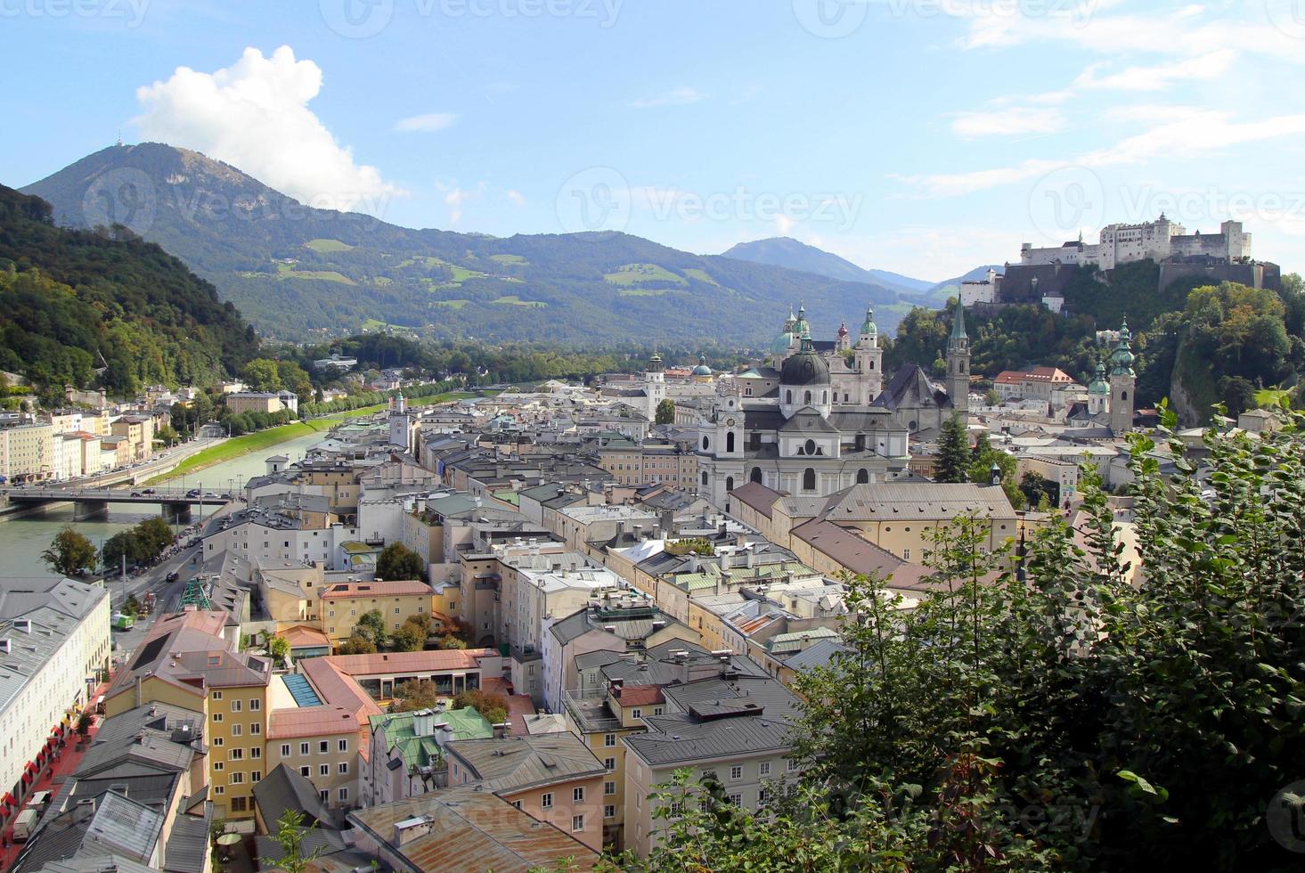 Travel to Salzburg, Austria. The view on the city and the embankment of the river. photo