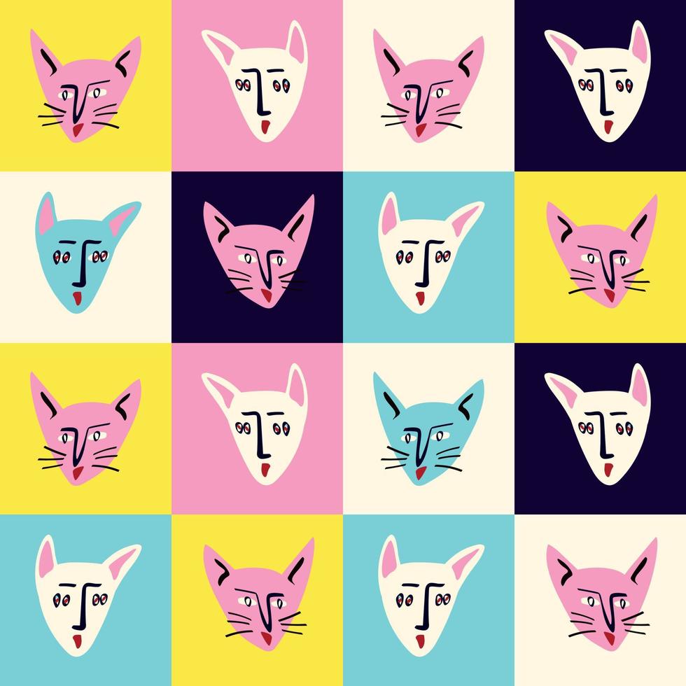 funky cats seamless pattern vector