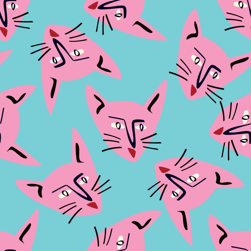 Pattern with Funky cat with a lovely face. Freaky comic cat face. Bizarre Valentine's Day pattern vector