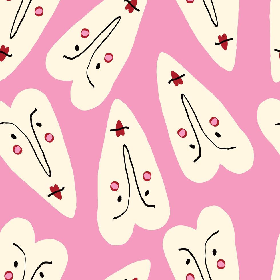 Valentines Day pattern with ugly funky hearts. Groovy cute love characters vector