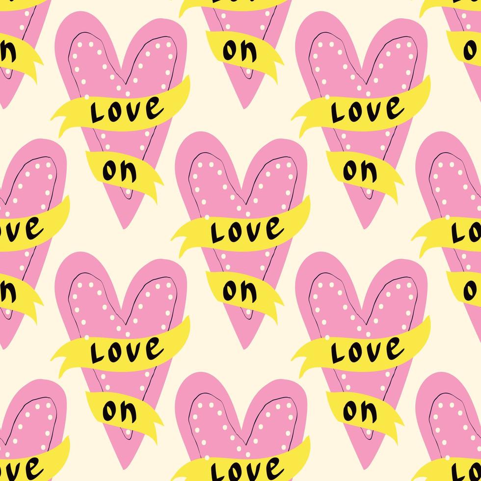Valentines day pattern with hearts in modern doodle style vector
