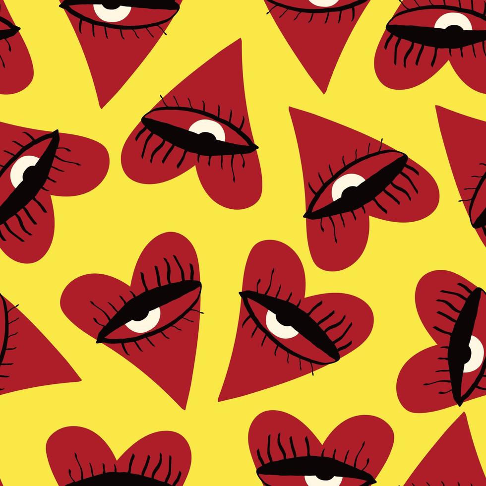Valentines Day pattern with ugly funky hearts. Groovy cute love characters vector