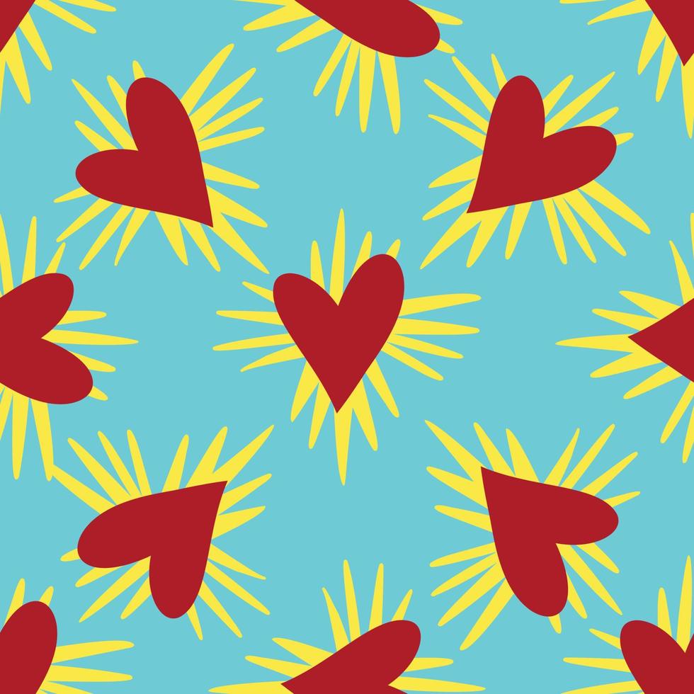 Valentines Day pattern with ugly funky hearts. Groovy cute love characters vector