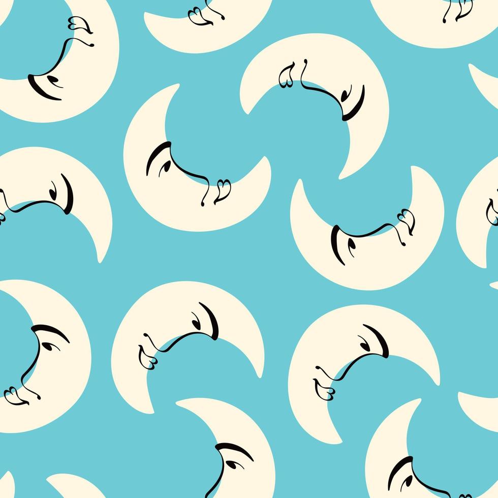 Funny funkily pattern of Moon with smiling face. illustration in doodle style vector