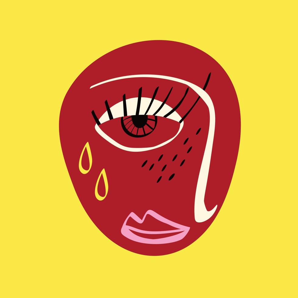 Freaky Abstract sad face. Funky Bizarre face . Valentine's Day Card in modern doodle style vector