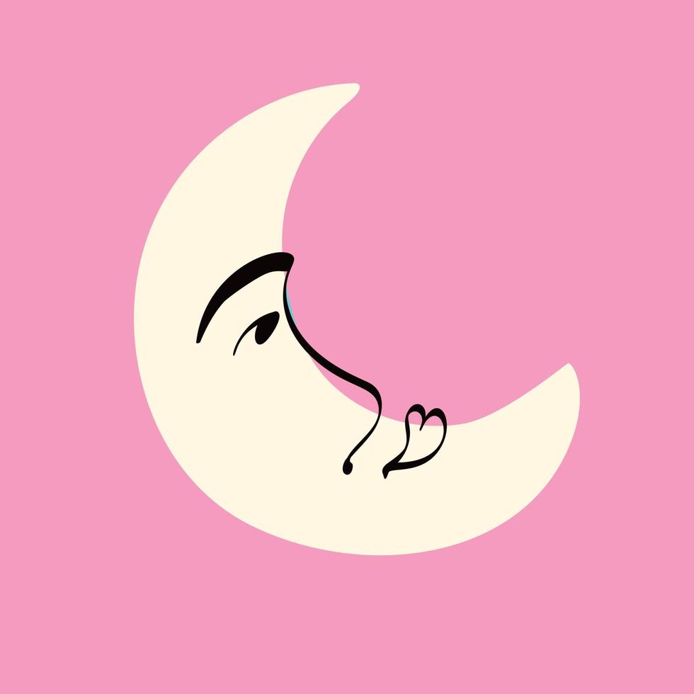 Funny Funky moon with a lovely face. Freaky quirky moon . Card in modern doodle style. Vector illustration