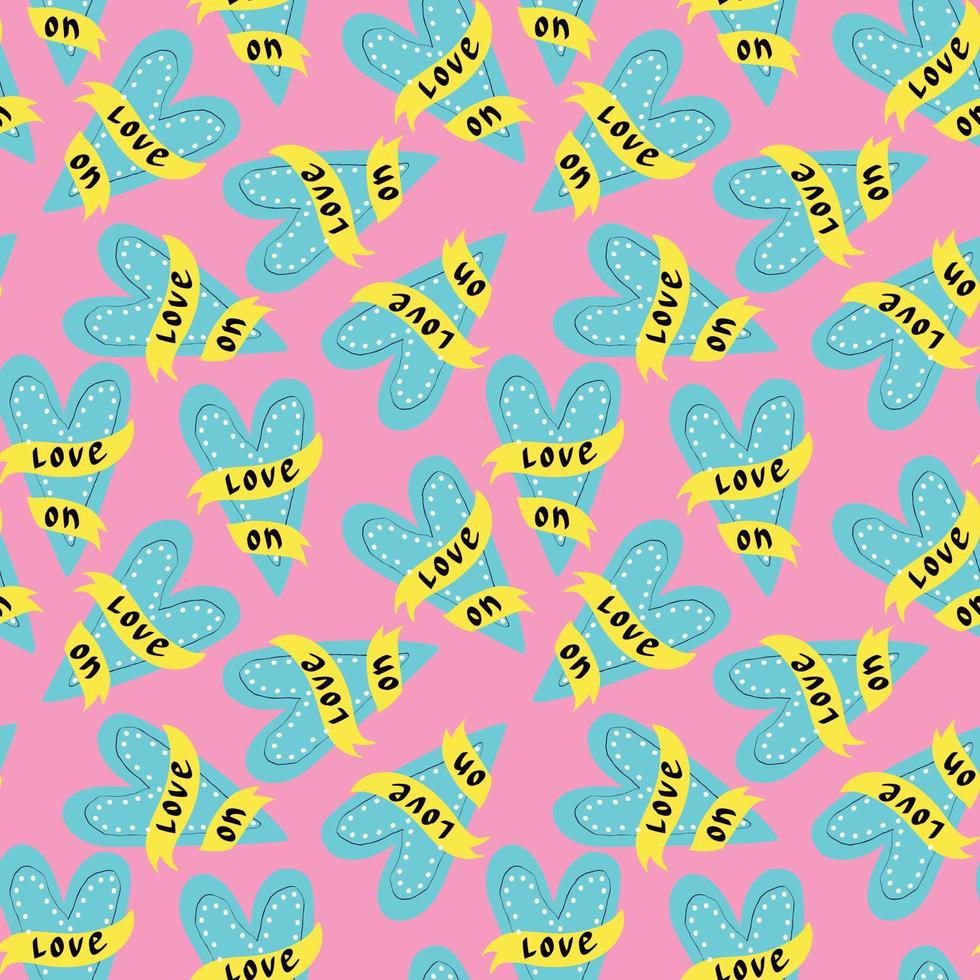 Valentines day pattern with hearts in modern doodle style vector