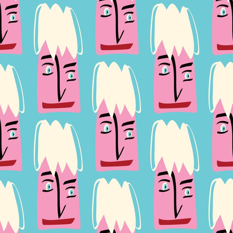 Pattern with Funky freaky cute face in modern doodle style vector