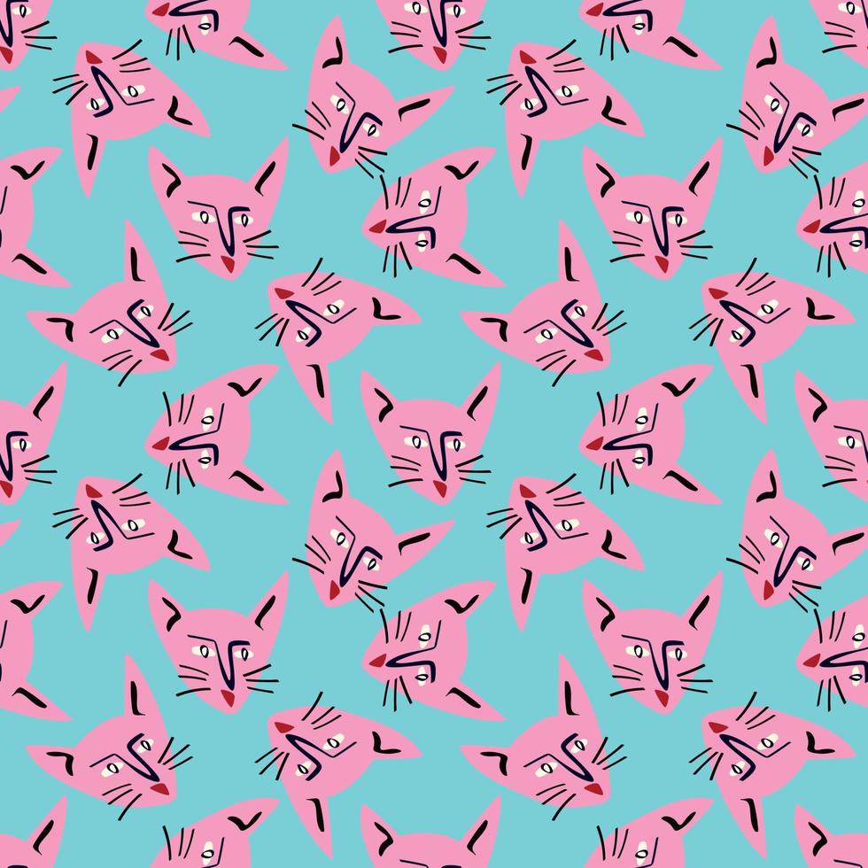 Pattern with Funky cat with a lovely face. Freaky comic cat face. Bizarre Valentine's Day pattern vector