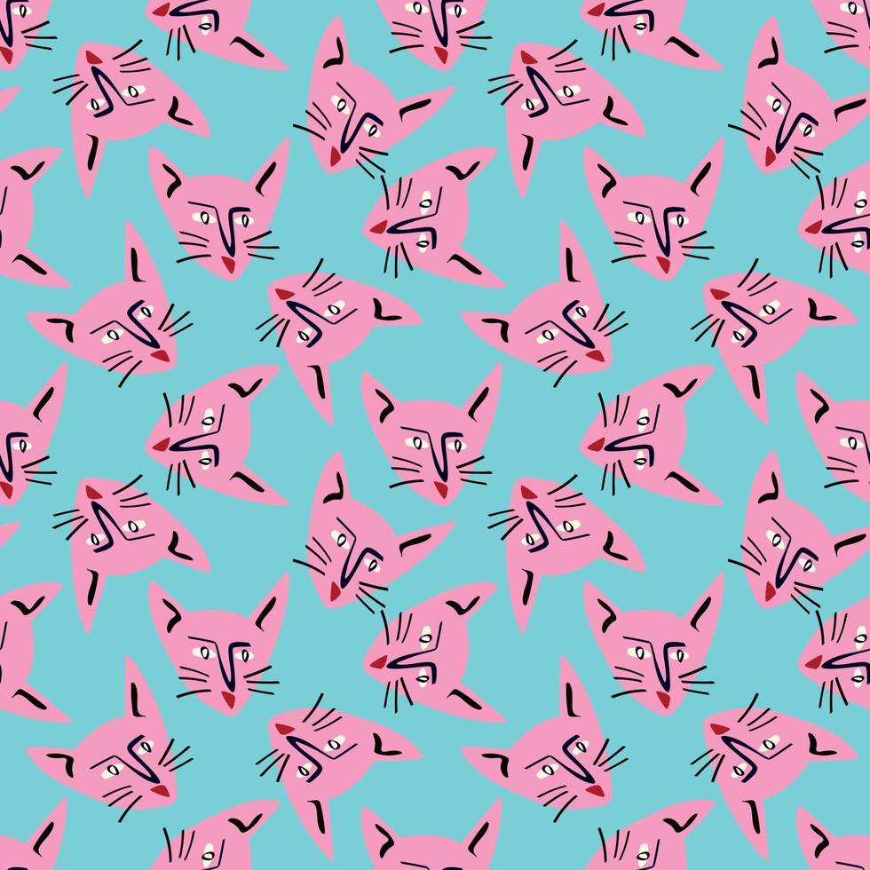 Pattern with Funky cat with a lovely face. Freaky comic cat face. Bizarre Valentine's Day pattern vector