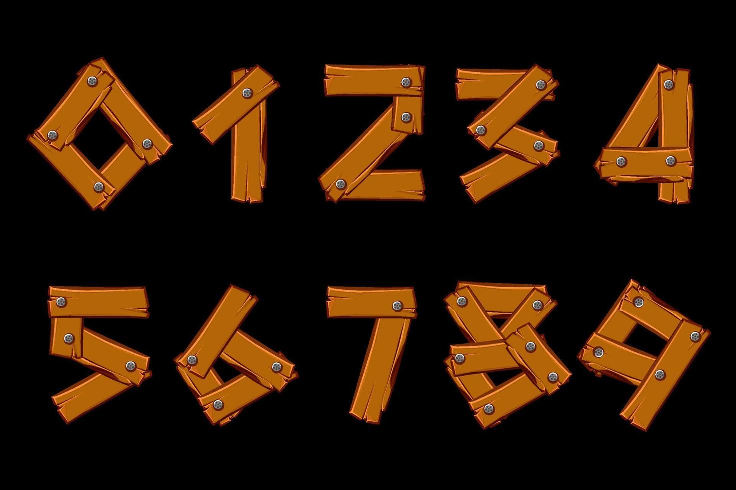 Set Wooden numbers. Cartoon wooden plank in digits vector