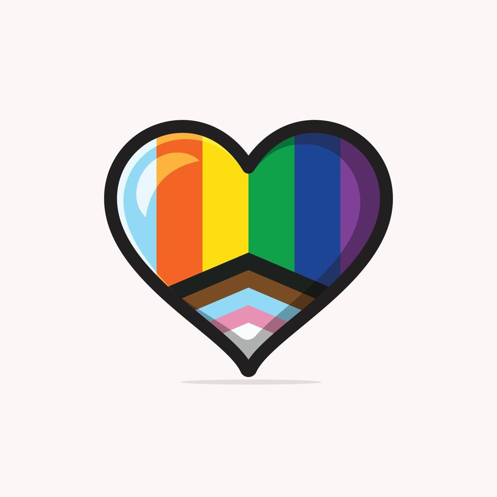 bandera del orgullo actualizada en la ilustración de vector de forma de corazón