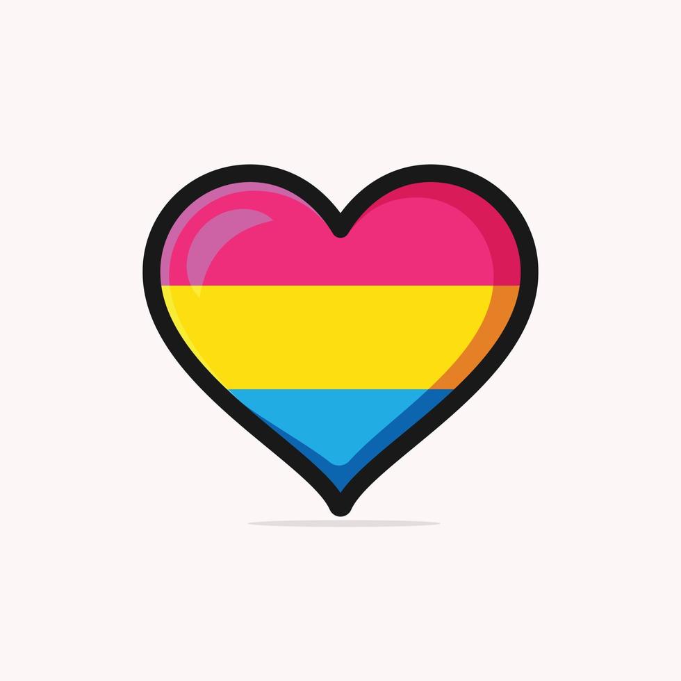 bandera del orgullo pansexual en una ilustración de vector de forma de corazón