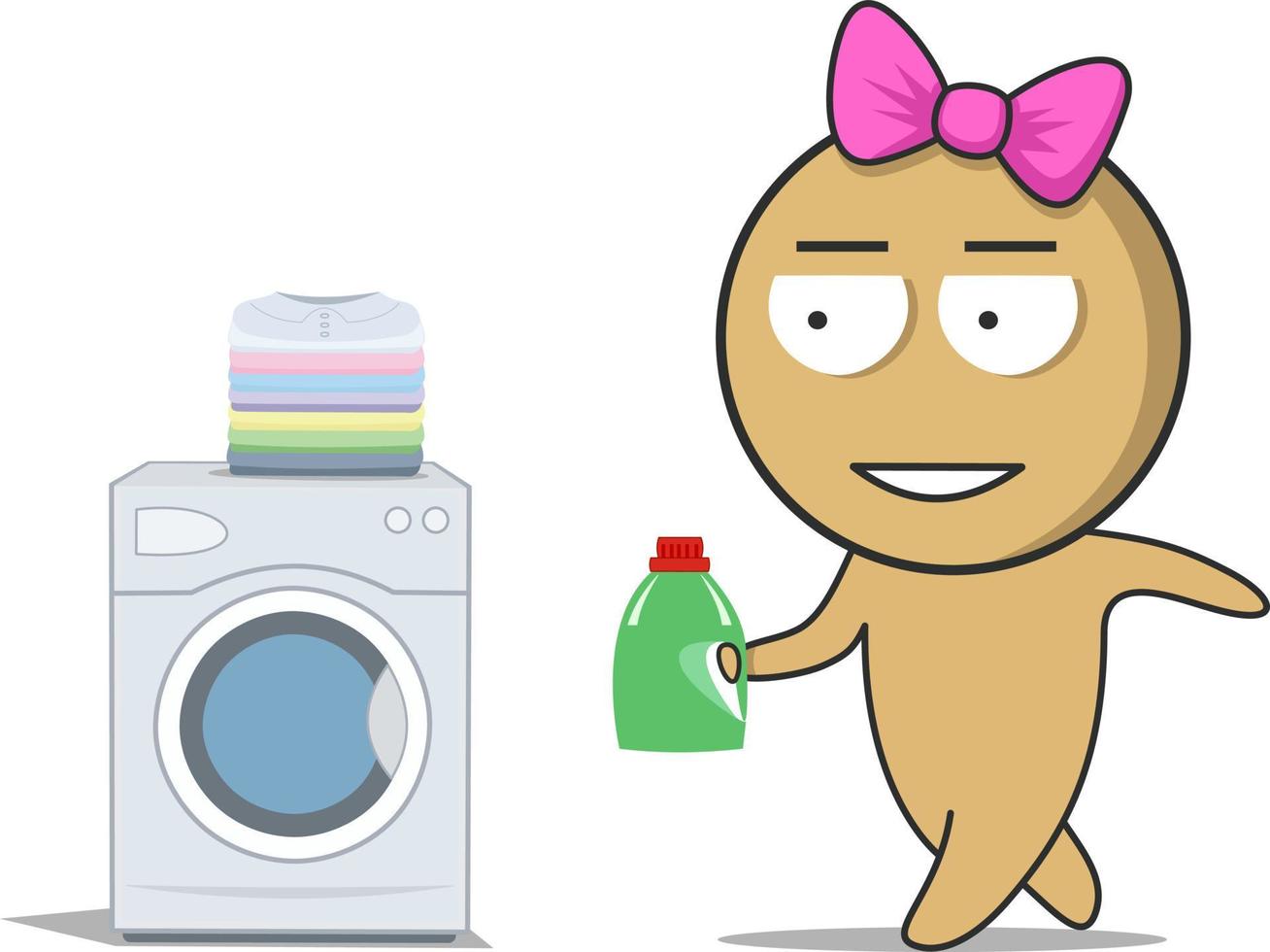 Girl, washing machine and laundry vector