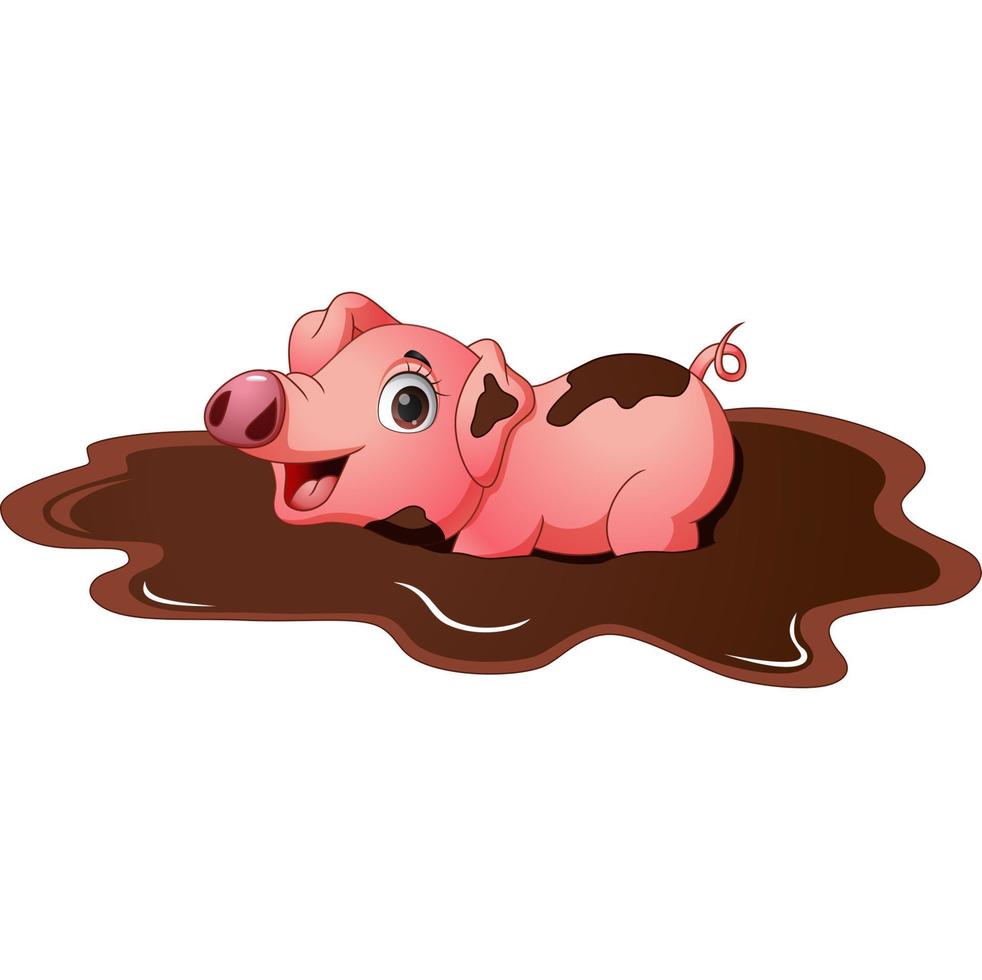 Cute pig cartoon in the mud vector