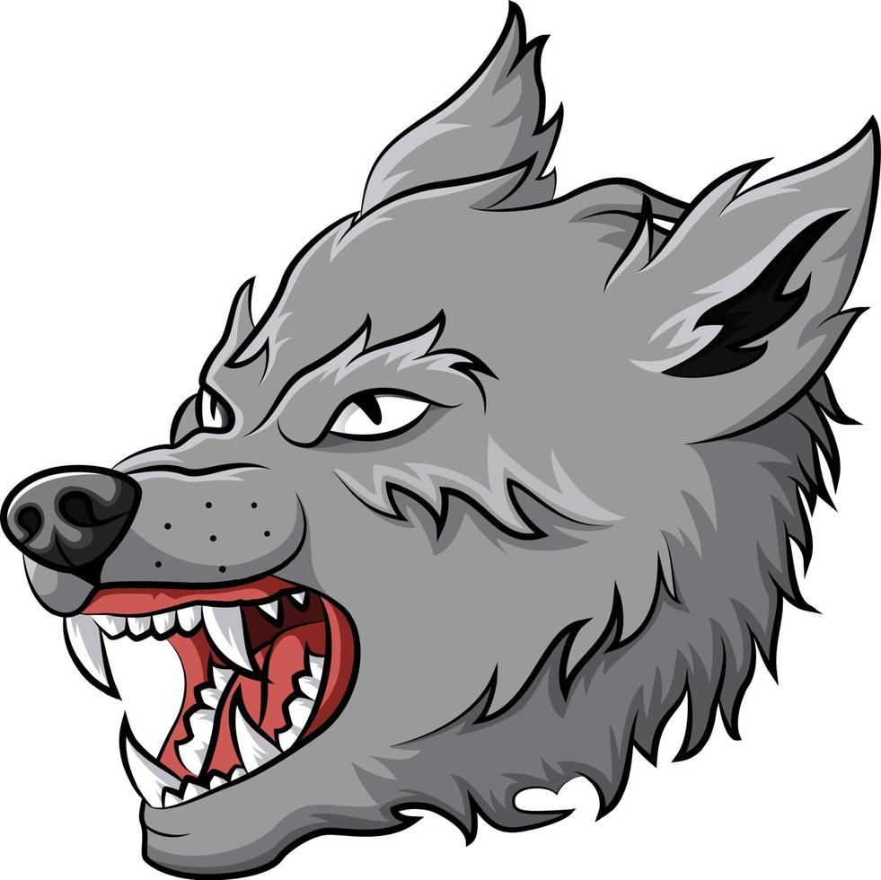 mascota de cabeza de lobo enojado de dibujos animados vector