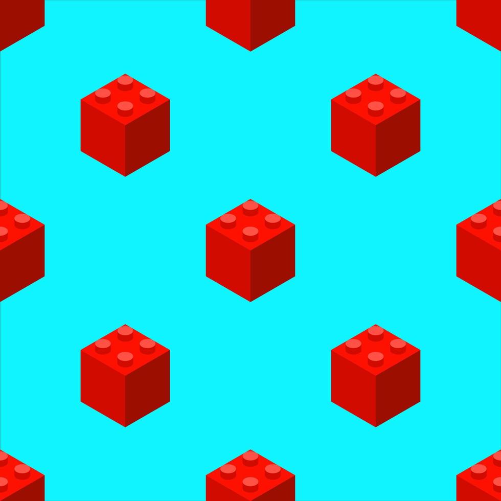 Pattern of red plastic blocks on a turquoise background. For printing and decoration. Vector illustration.