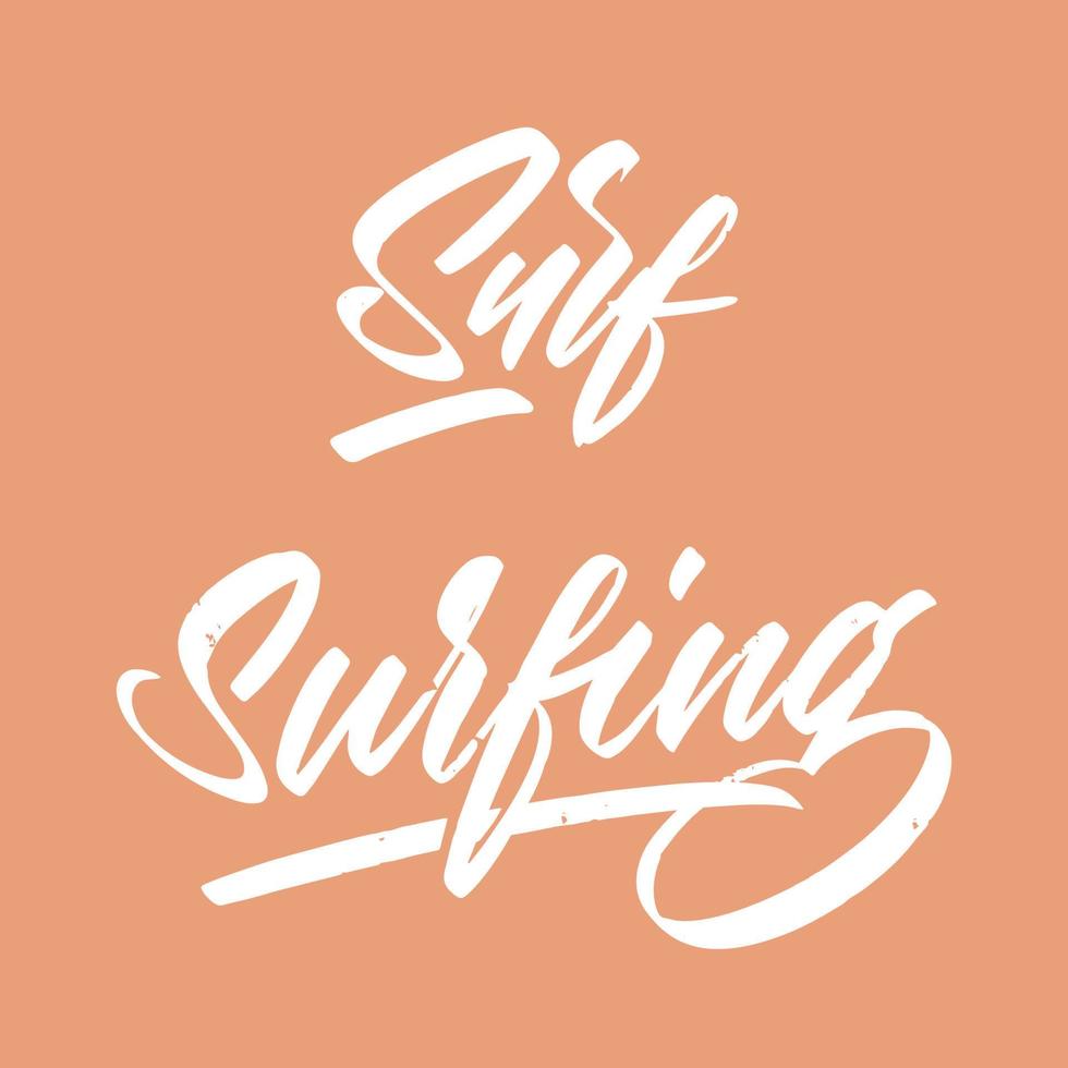 The inscription surf and surfing on a beige background for printing on t-shirts, souvenirs.Vector illustration. vector