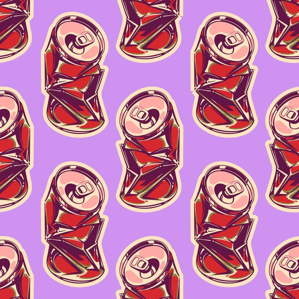 Pattern of crumpled empty soda cans in pop art style for print and decoration. Vector illustration.