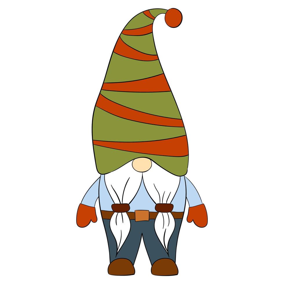 Cartoon Christmas gnome. Vector illustration of cute dwarfs on a white background.