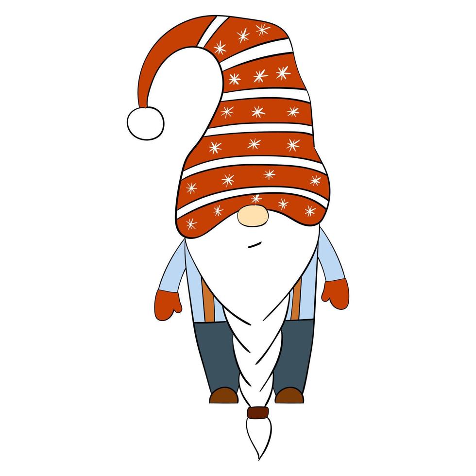 Cartoon Christmas gnome. Vector illustration of cute dwarfs on a white background.
