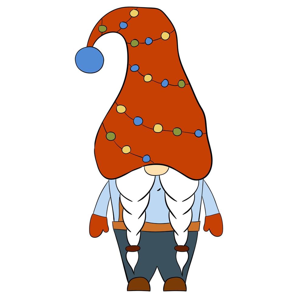 Cartoon Christmas gnome. Vector illustration of cute dwarfs on a white background.