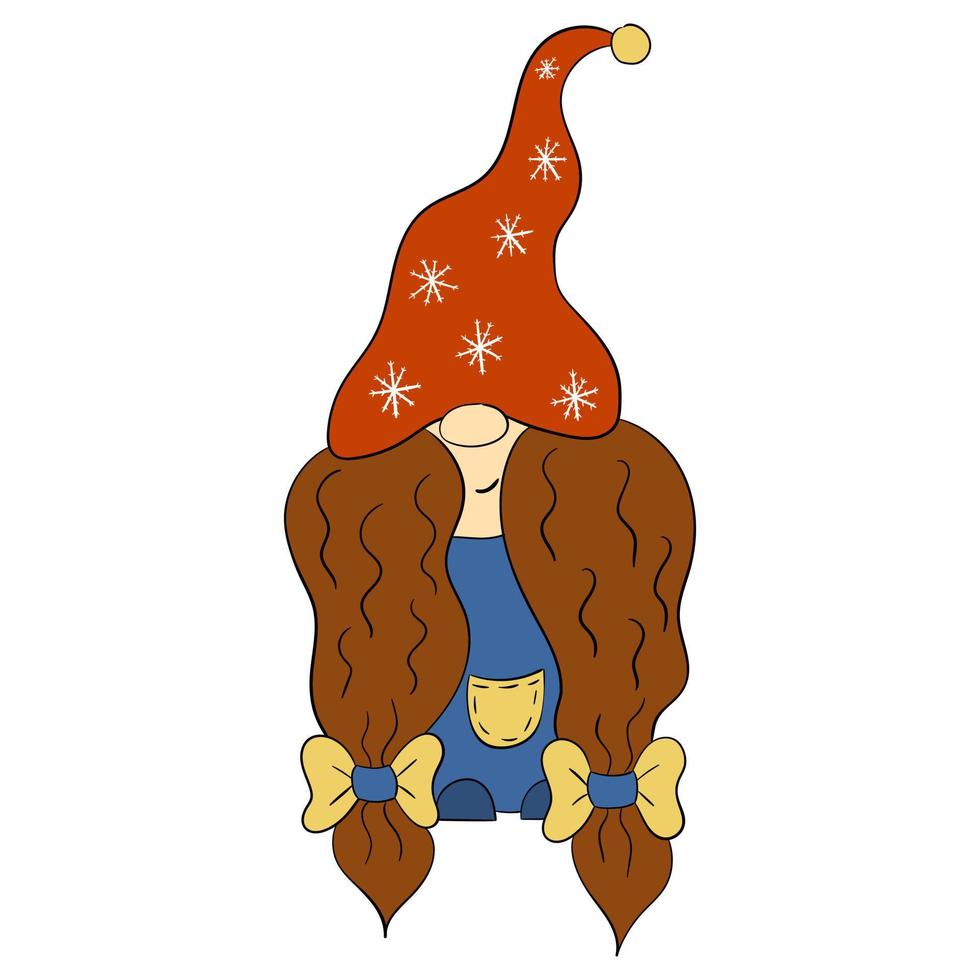 Cartoon Christmas gnome girl. Vector illustration of cute dwarfs on a white background.