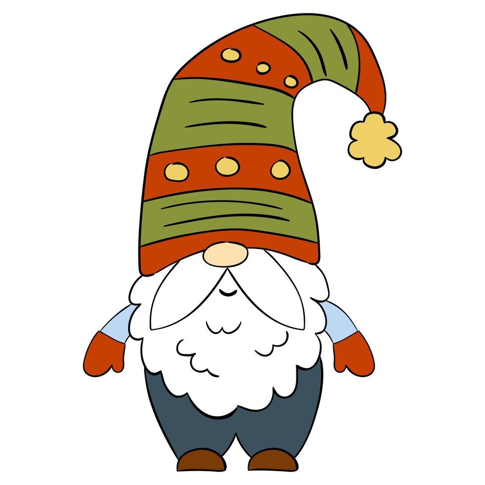 Cartoon Christmas gnome. Vector illustration of cute dwarfs on a white background.