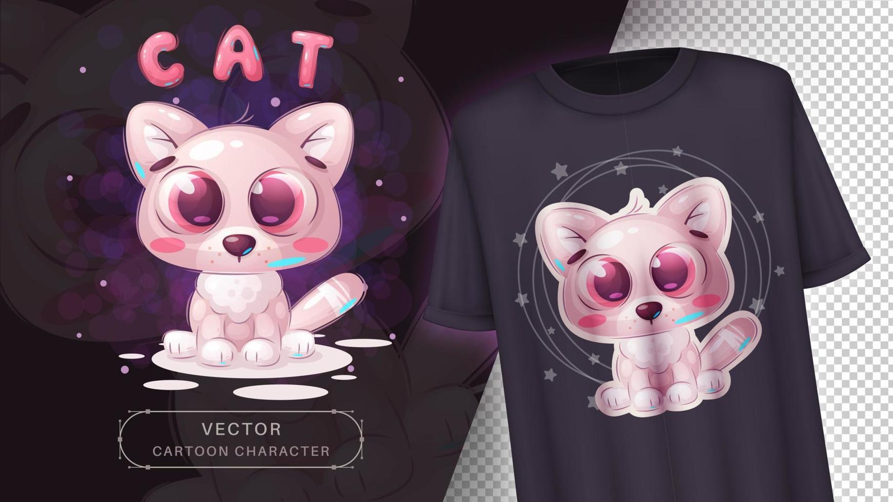 personaje de dibujos animados adorable gato bonita idea animal para imprimir camiseta, póster y sobre para niños, postal. lindo gatito de estilo dibujado a mano vector