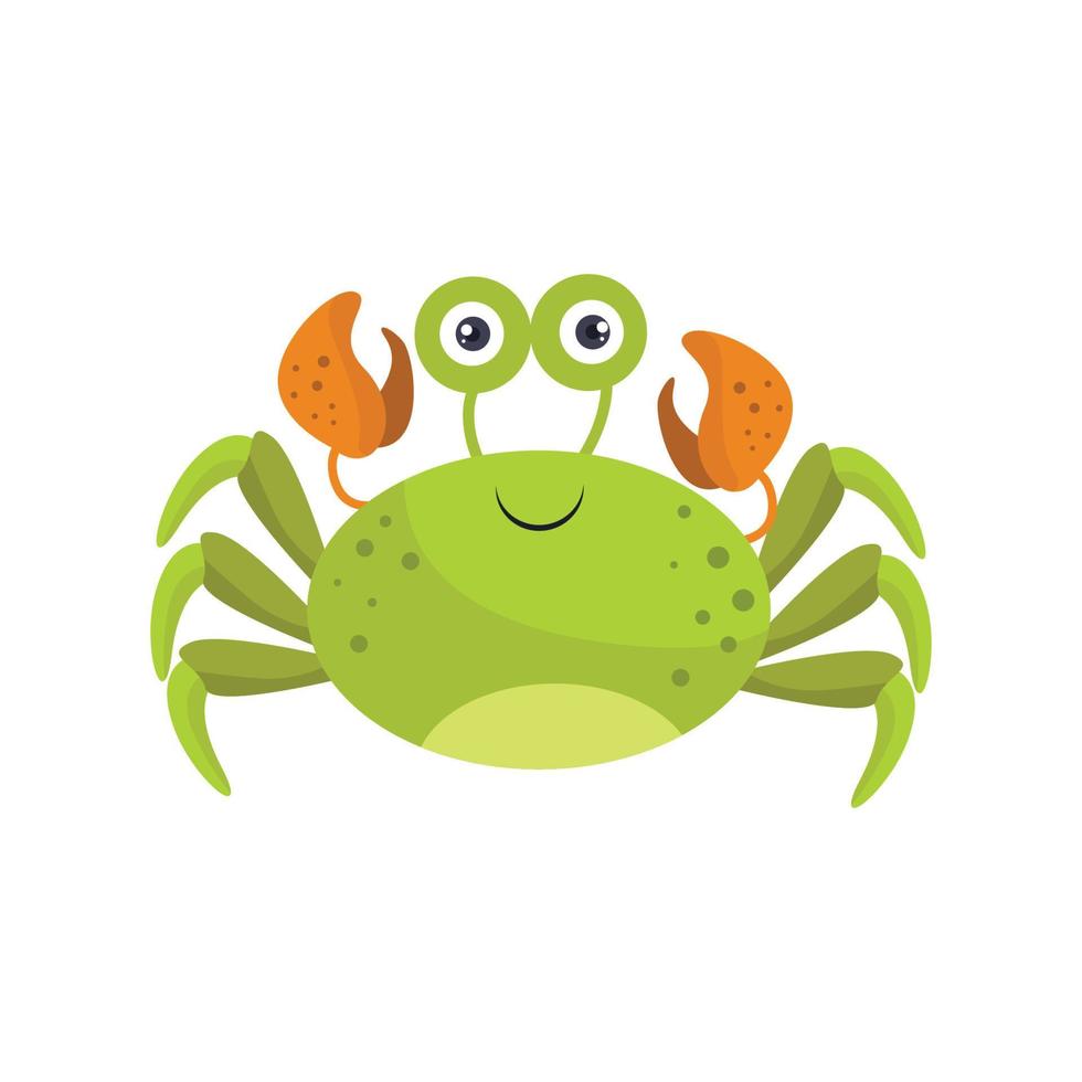 illustration vector graphic cartoon cute green crab with brown claws isolated on white background