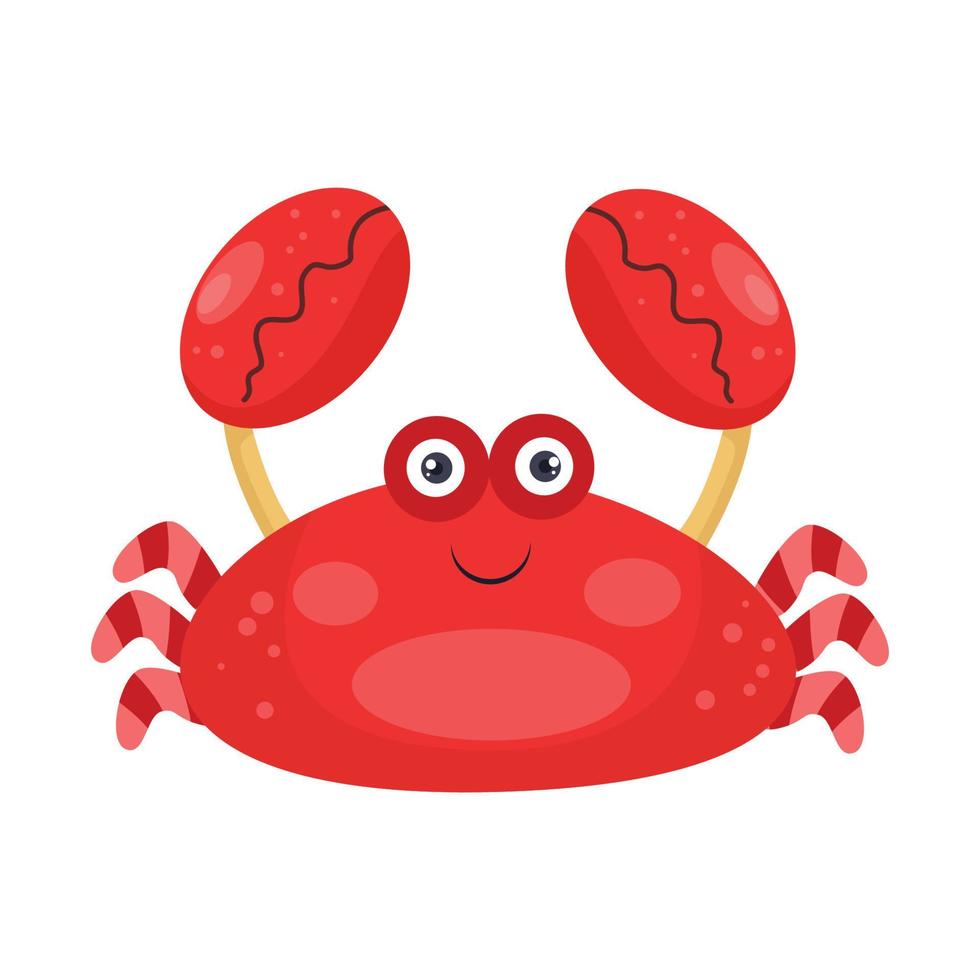 illustration vector graphic cartoon smiling red crab isolated on white background with brown claws isolated on white background