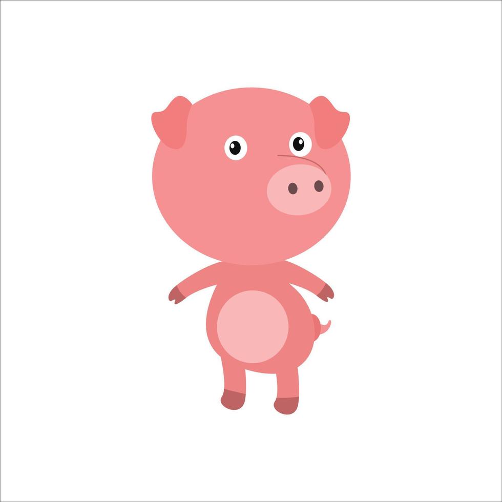 ilustration vector design cute pinky pig.  Good for cartoon characters, logo, food label, symbol, silhouette, funny artwork. Domestic farm animal, little piglet pork meat. Piggy hog silhoutte on white