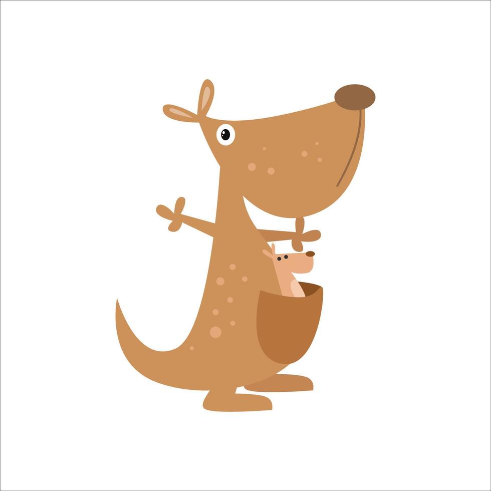mamíferos salvajes de canguros australianos con sus crías. diseño vectorial de ilustraciones para personajes de dibujos animados, clipart, símbolo, logotipo, icono, mascota. hop jump lindo wallaby, de pie divertido y feliz vector