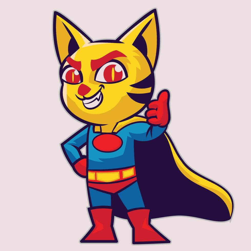 Pose de pulgar de superhéroe de dibujos animados lindo gato aislado vector