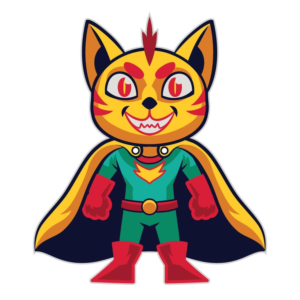 gato aislado superhéroe mascota linda caricatura poses de pie vector