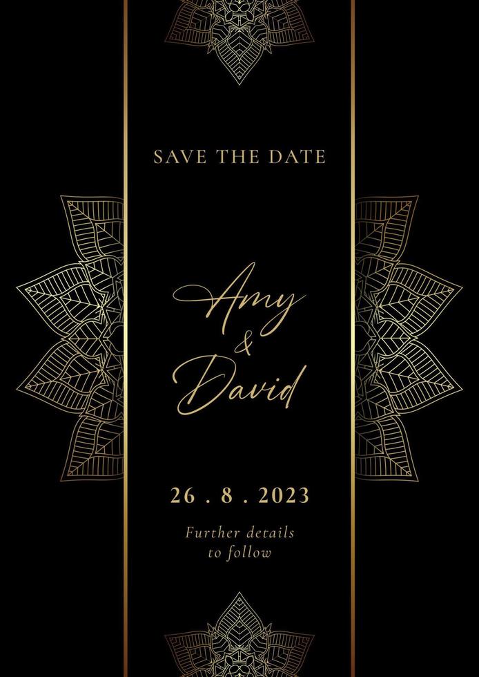 elegant save the date invitation with gold mandala design vector