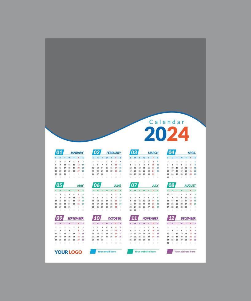 calendario 2023, calendario 2024 semana inicio lunes archivo vectorial de plantilla de diseño de conjunto corporativo. vector