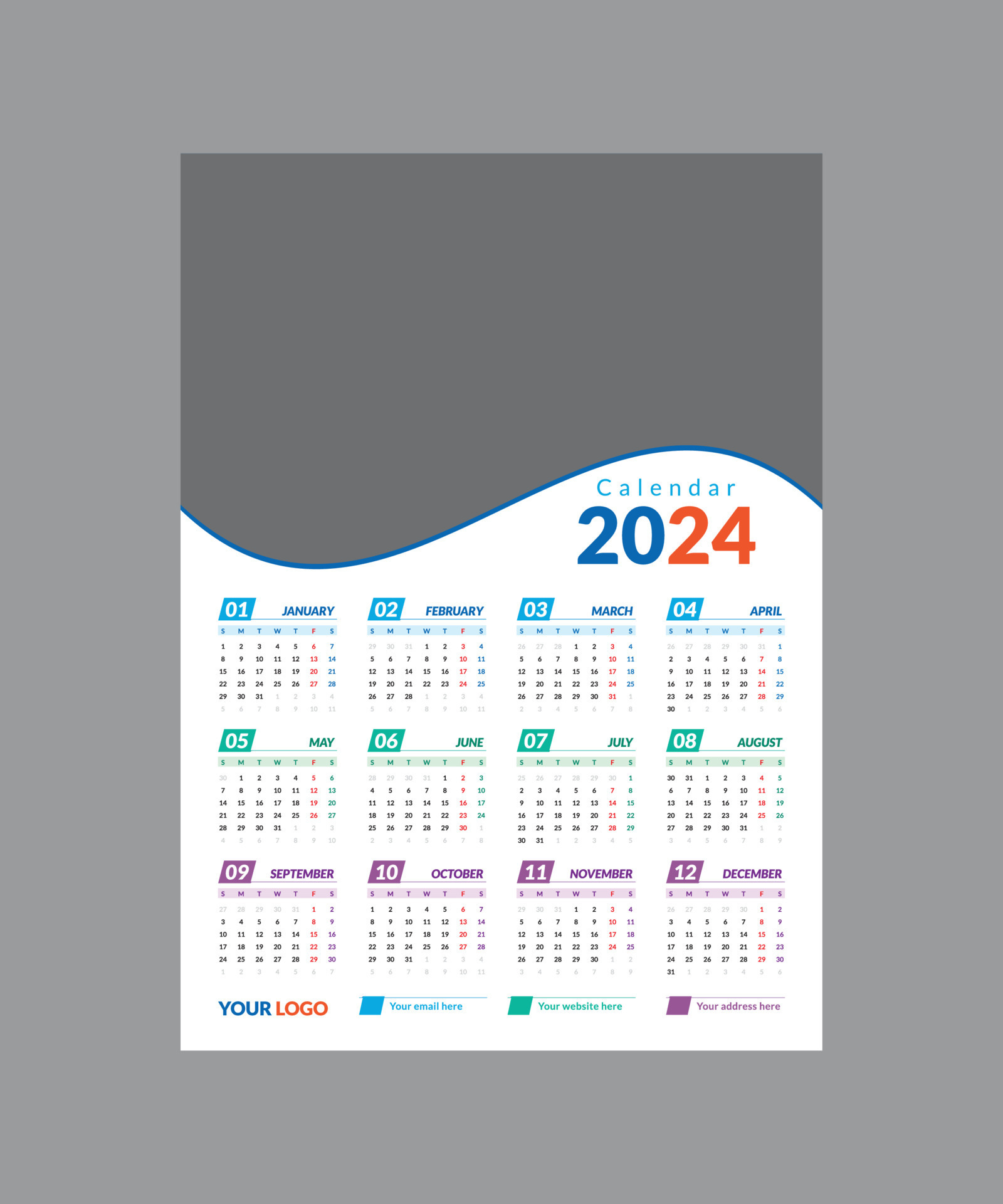 Calendar 2023, calendar 2024 week start Monday corporate set design