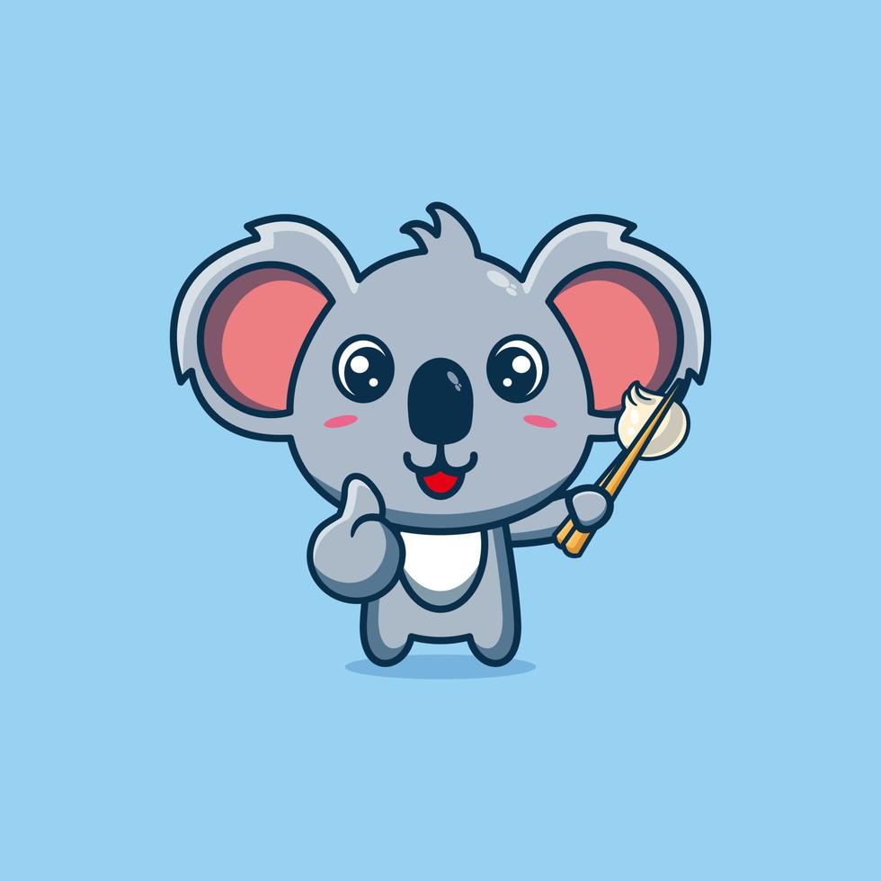 Illustration of cute koala cartoon mascot is eating dim sum vector