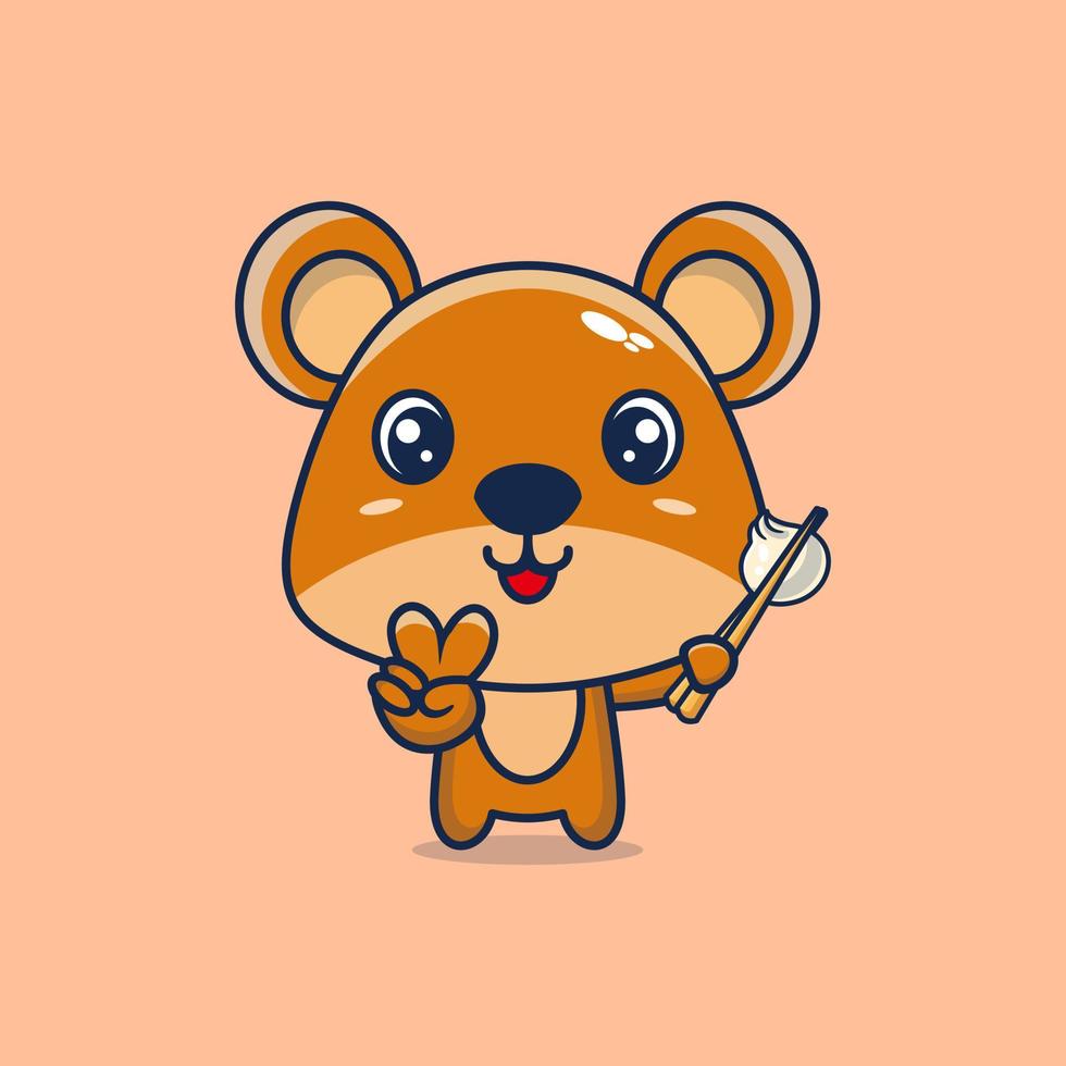 Illustration of cute teddy bear cartoon mascot is eating dim sum vector