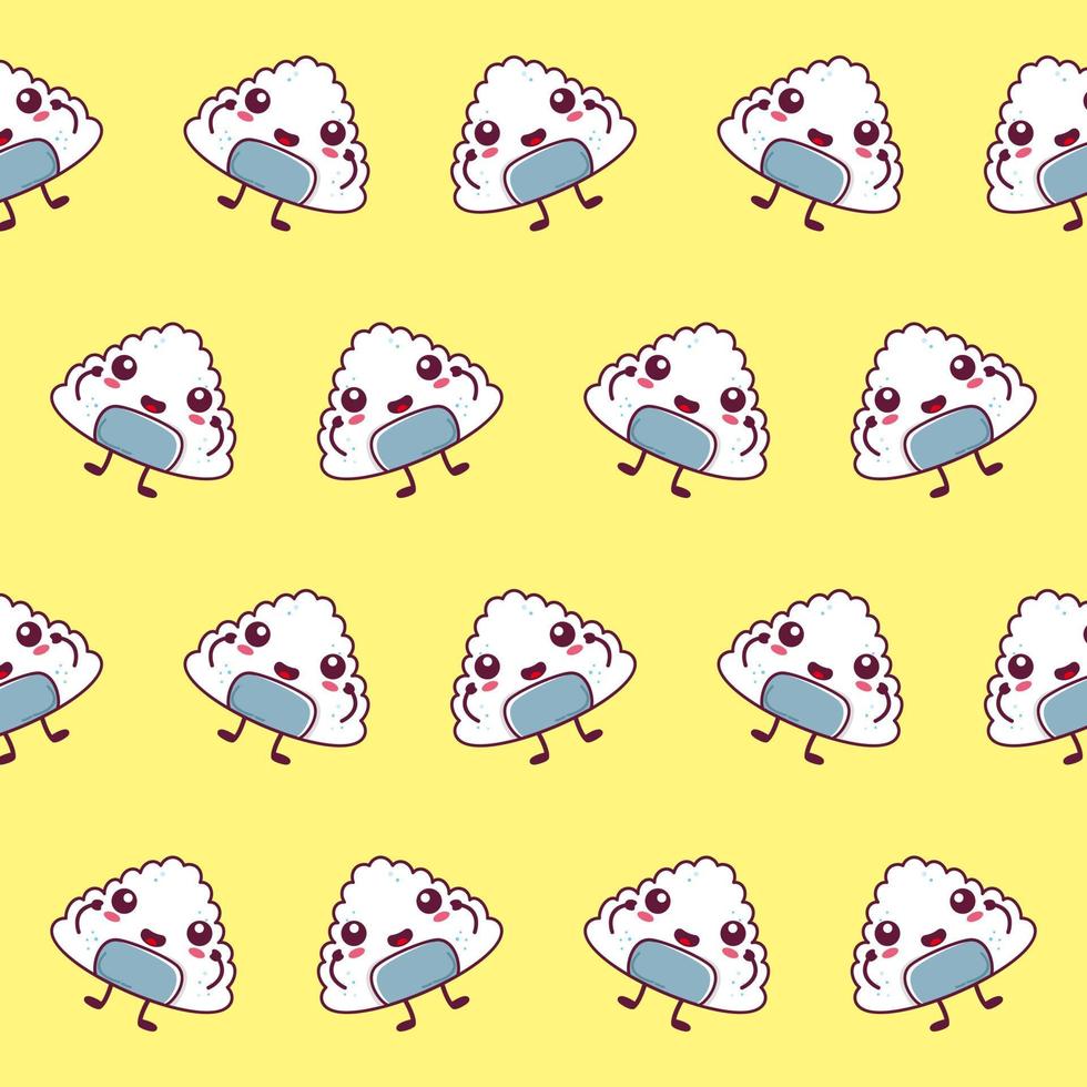 patrón kawaii vectorial con carácter lindo onigiri comida japonesa vector