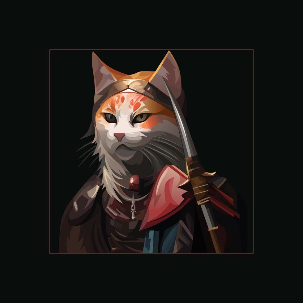 orange cat warrior illustration vector