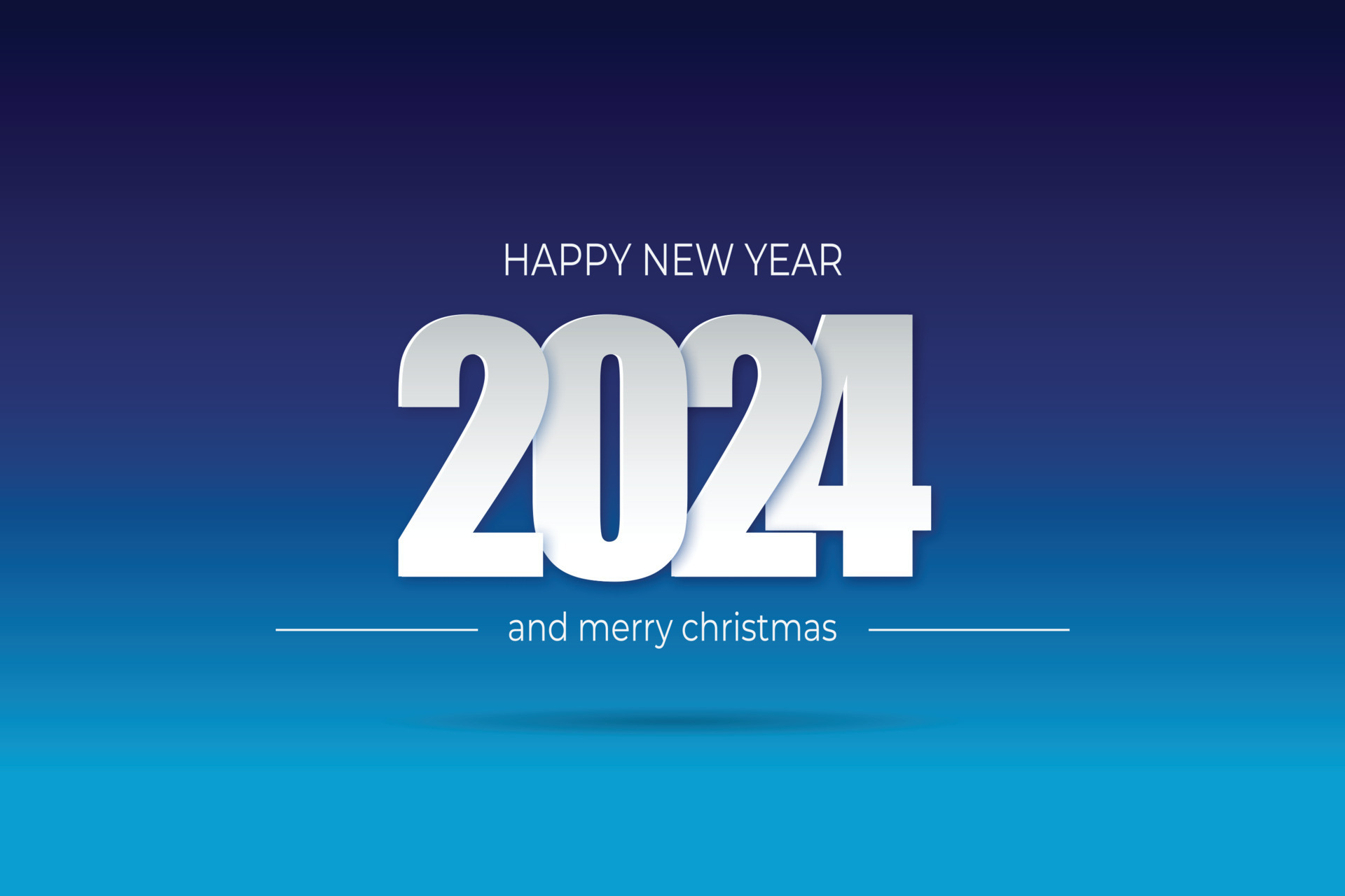 Happy new year 2024 white numbers paper cut style on a blue background