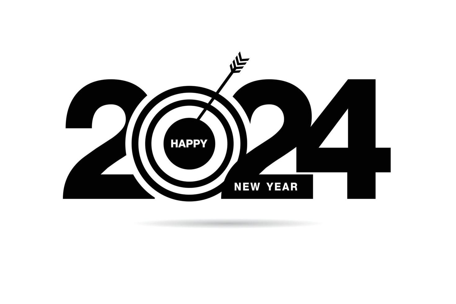 feliz año nuevo 2024 diseño de texto. para plantilla de diseño de folleto, tarjeta, banner. ilustración vectorial aislado sobre fondo blanco. concepto para el éxito futuro y la planificación hacia los objetivos. vector