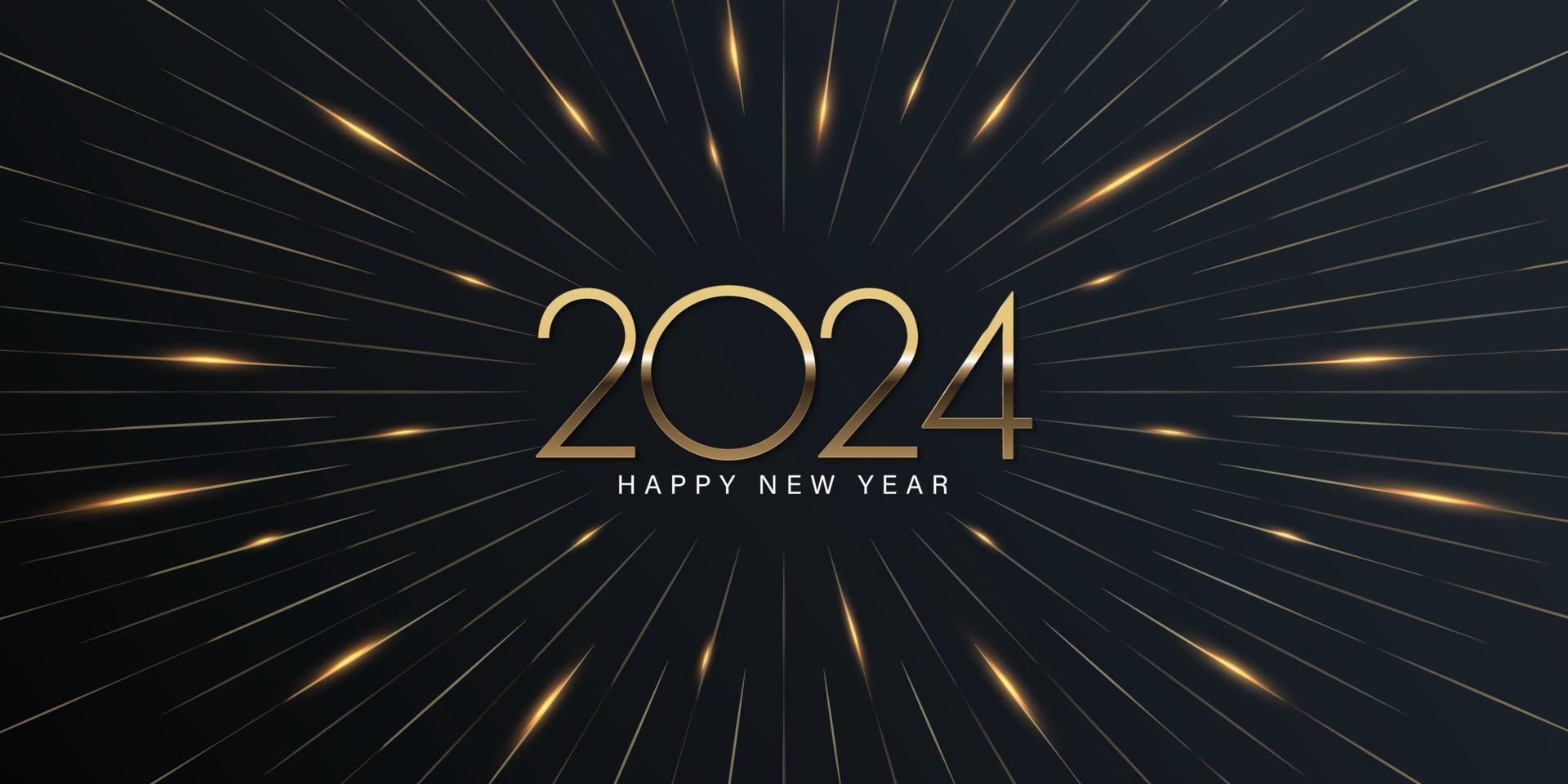 2024 feliz año nuevo diseño elegante - ilustración vectorial de números de logotipo dorado 2024 sobre fondo negro - tipografía perfecta para 2024 guardar la fecha diseños de lujo y celebración de año nuevo. vector