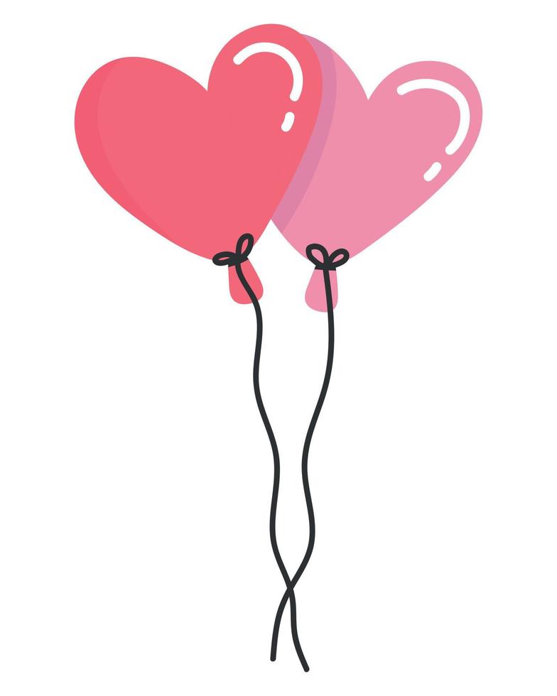 doodle clipart par de lindos globos en forma de corazón vector