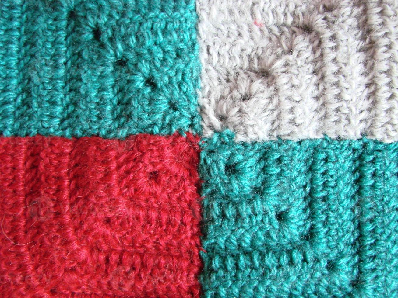 Crochet texture, colorful squares pattern. Crochet Knit Squares photo